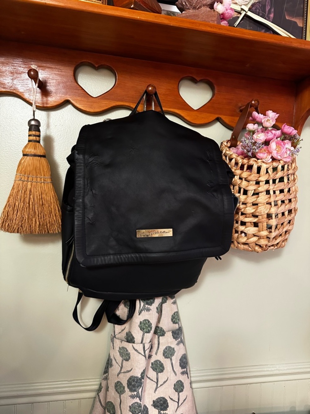 Petunia Pickle Bottom Black Backpack with Gold Logo Plate